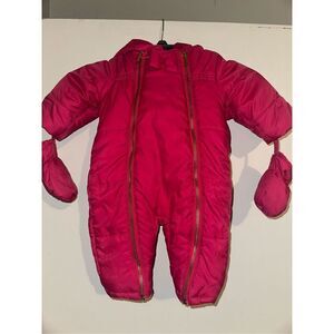 Kate Spade New York Baby Girl 6 Month Hot Pink Barbie pink Snow Suit Mittens Gol